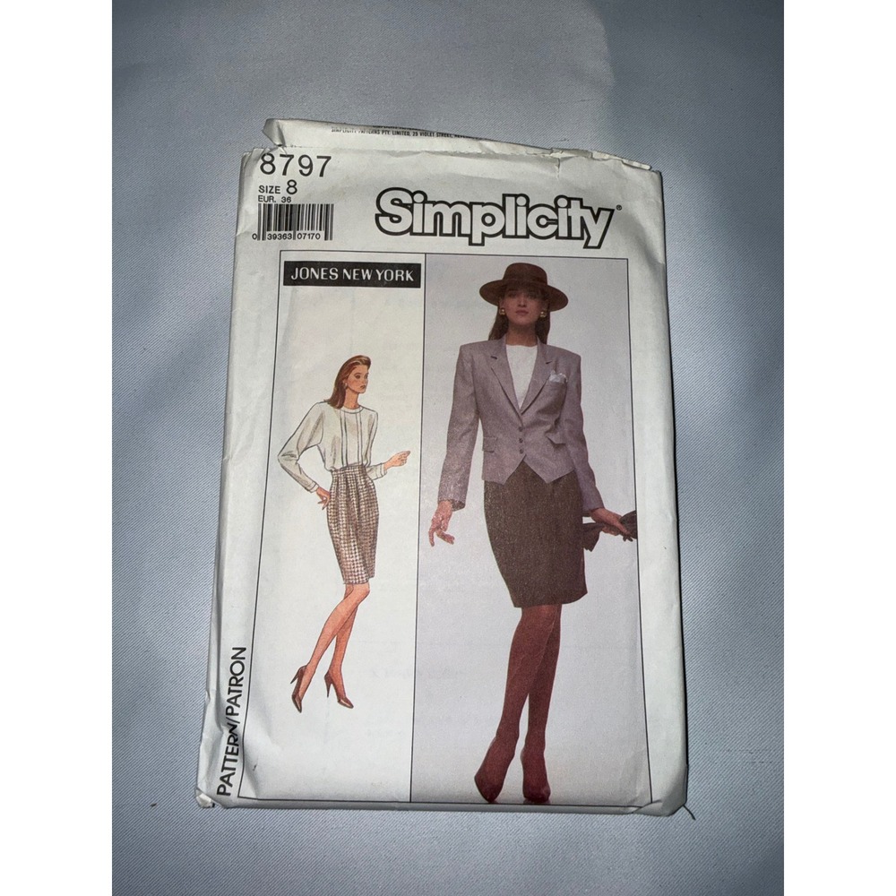 Simplicity 8797 Jones New York Sewing Pattern Skirt Blouse Jacket Size 8 Vintage